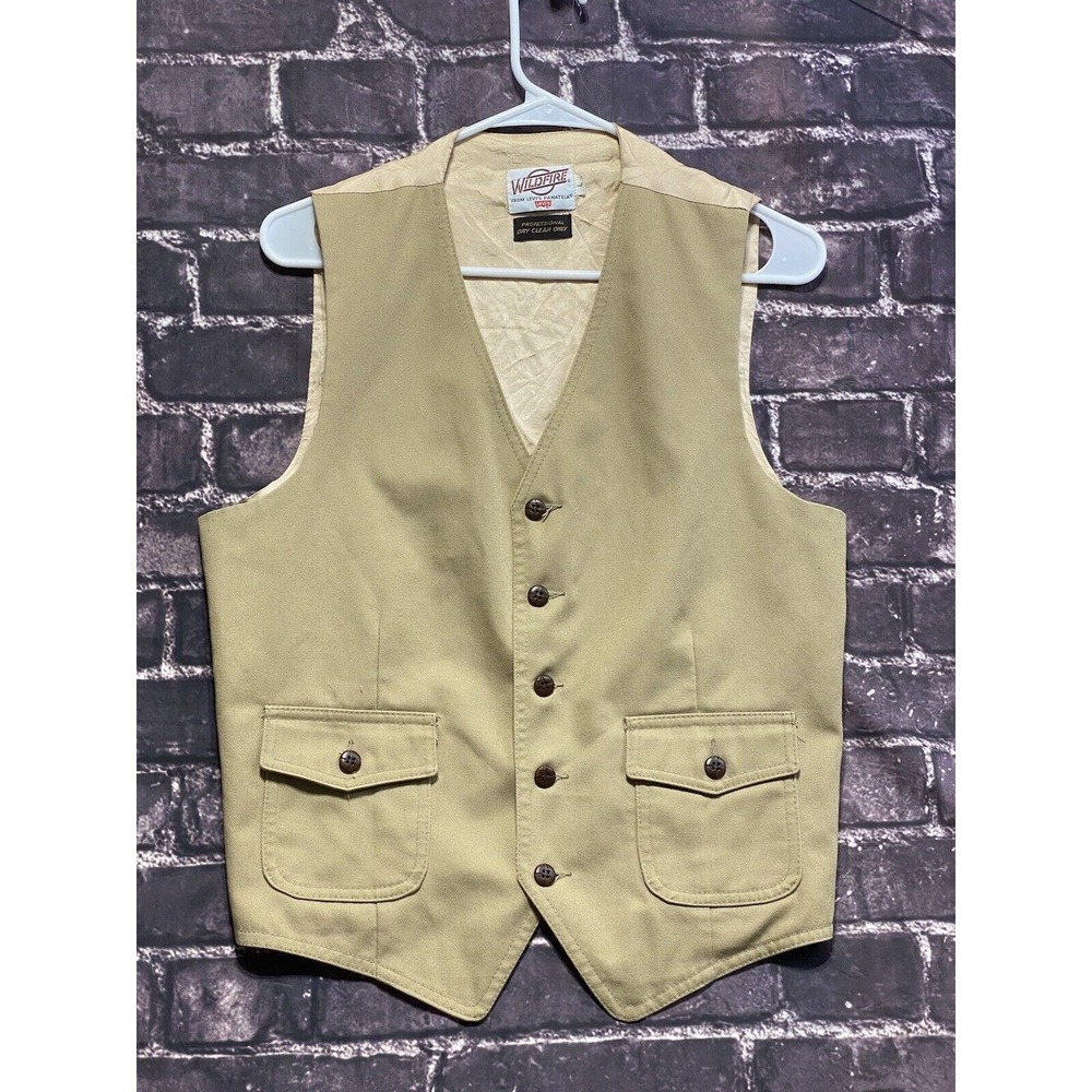 VTG Levis Wildfire Panatela Vest Men Large Beige 70s Retro Formal Rustic Western